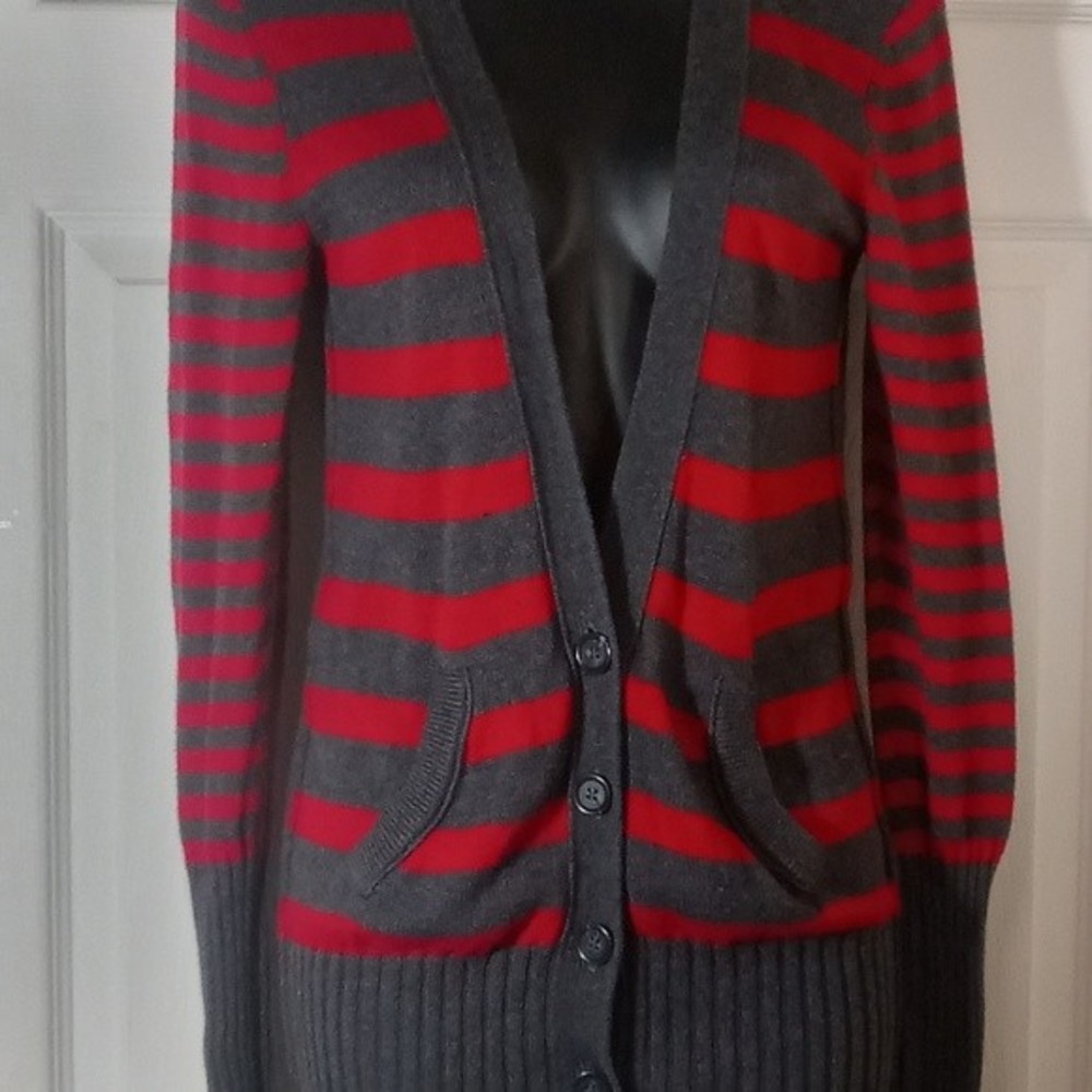 Women's American Eagle Outfitters Red and Gray Cardigan Sz S